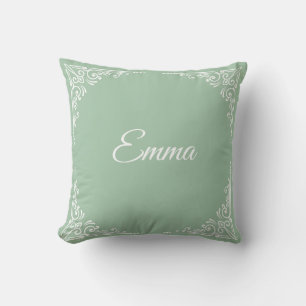 Coussin Typographie personnalisée moderne vert pastel de n