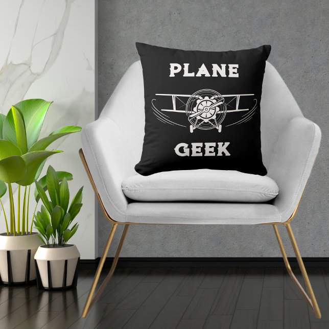 Coussin Typographie Plane Geek & Avion,Noir,Simple  (Créateur téléchargé)