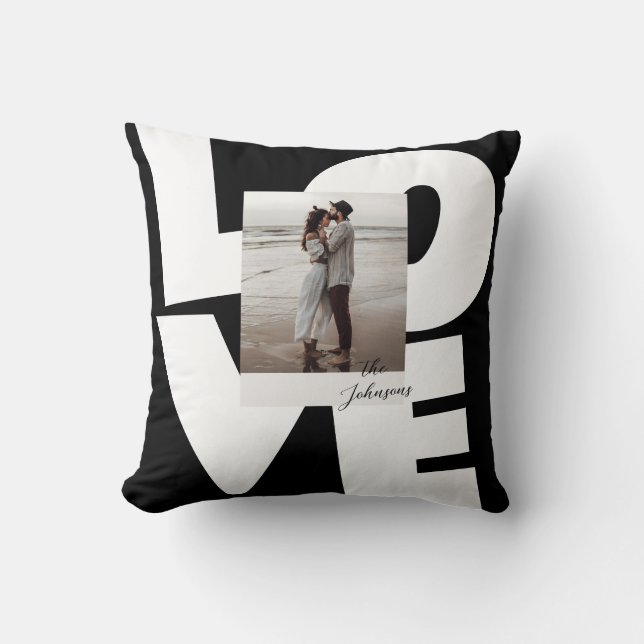 Coussin Typographie Rétro Gras Amour avec Photo (Recto)