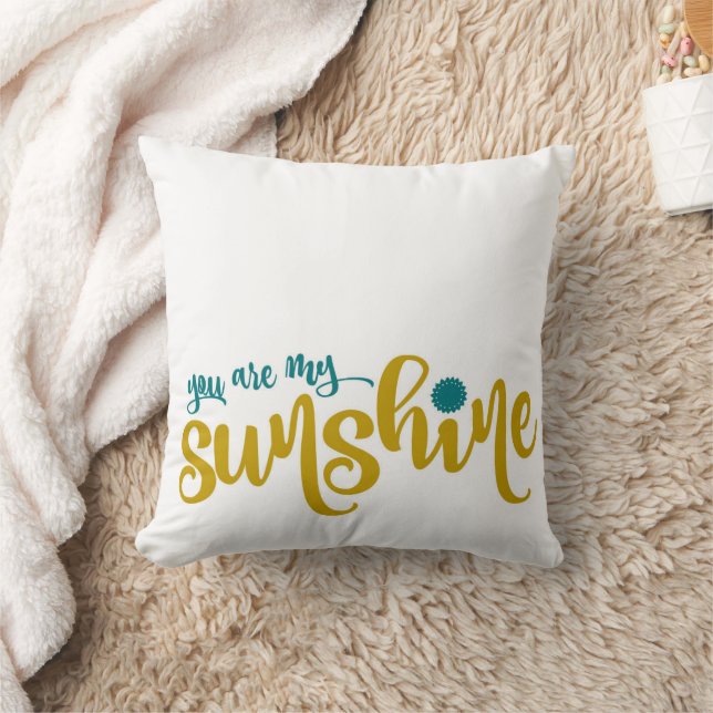 Coussin Typographie turquoise et jaune Mon soleil (Couverture)