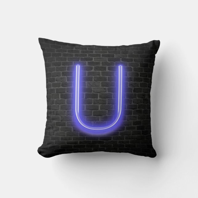 Coussin U Initiale À Neon Marquee Sur Brick (Recto)