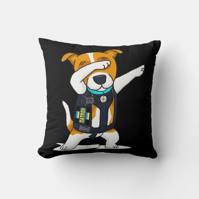 Coussin Ukraine Forces Armées Dabbing Chien Patron Jack Ru (Recto)