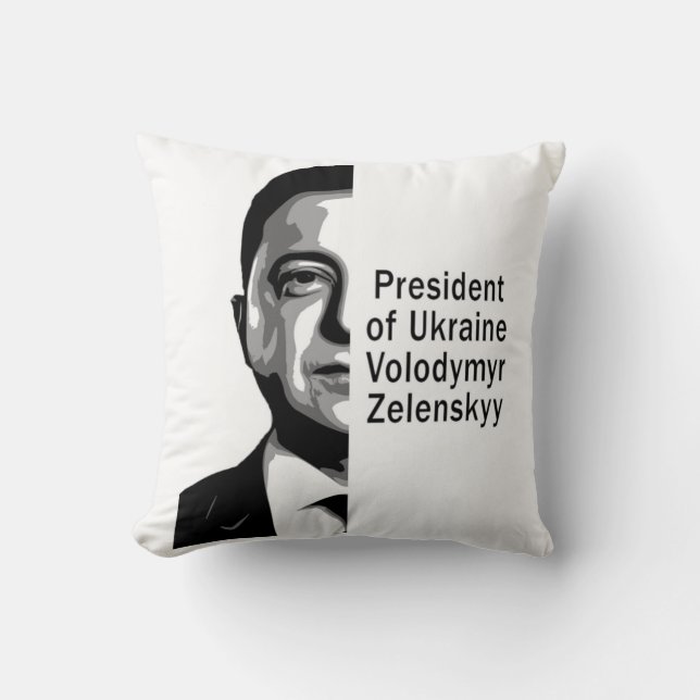 Coussin Ukraine Président Zelenskyy Half Portrait B&W Art (Recto)