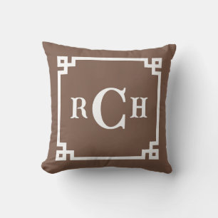 Coussin Umber Brown inverse Chinoiserie grecque clé Monogr