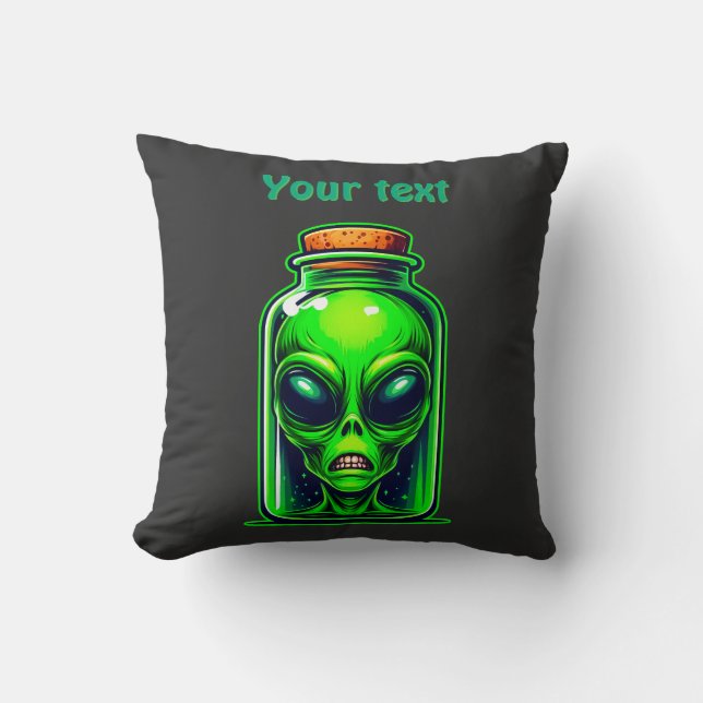 Coussin Un Alien vert dans une bouteille de Neon Illustrat (Recto)