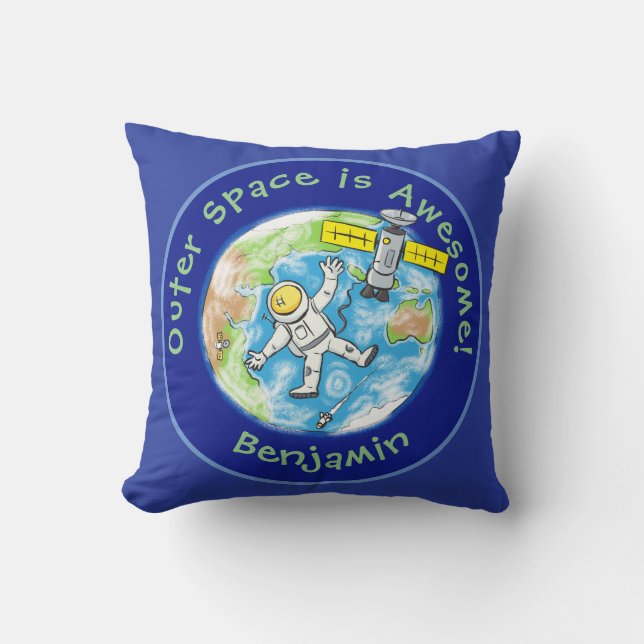 Coussin Un astronaute amusant avec satellite sur terre des (Recto)