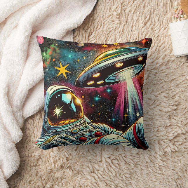 Coussin Un astronaute flotte dans l'espace avec un OVNI Ai (Couverture)