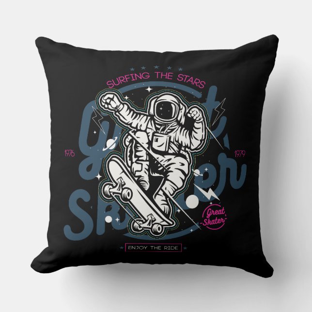 Coussin Un astronaute sur skateboard | Surfer sur les étoi (Recto)