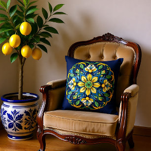 Coussin 💚 💙 💛 Un Azulejo Unique Élégance : Jardin de mi