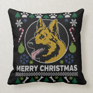 Coussin Un berger allemand vilain, un chien de Noël
