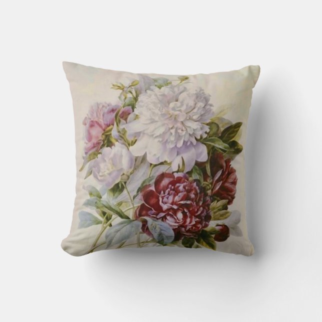 Coussin Un bouquet de fleurs de pivoines par Pierre Redout (Recto)