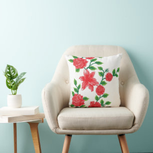 Coussin un bouquet de fleurs rouges sur un arrière - plan