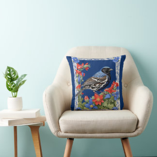 Coussin Un Bruant à Tête Noire Entouré de Colombines du Co