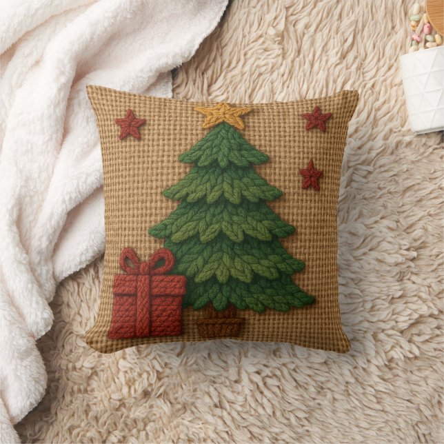 Coussin Un cadeau d'arbre tricoté mignon (Couverture)