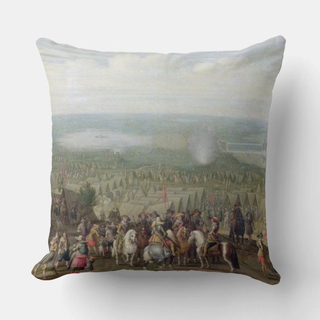 Coussin Un campement militaire avec la milice sur des (Recto)