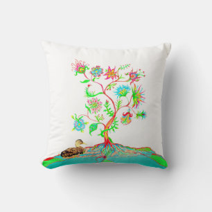 Coussin Un canard et un arbre de vie