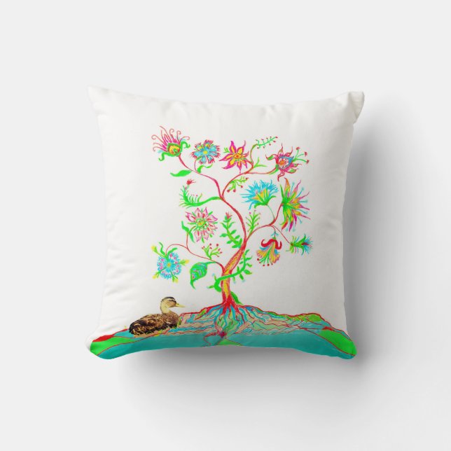 Coussin Un canard et un arbre de vie (Recto)