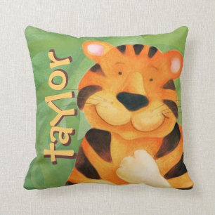 Coussin Un carré de tigre mignon et heureux lance l'oreill