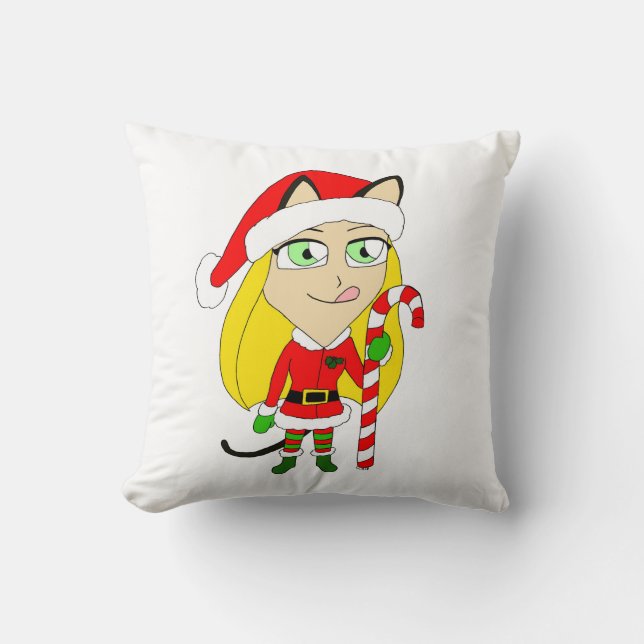 Coussin un catgirl chibi de Noël (Recto)