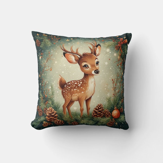 Coussin Un cerf caricaturé mignon dans une couronne de fêt (Recto)