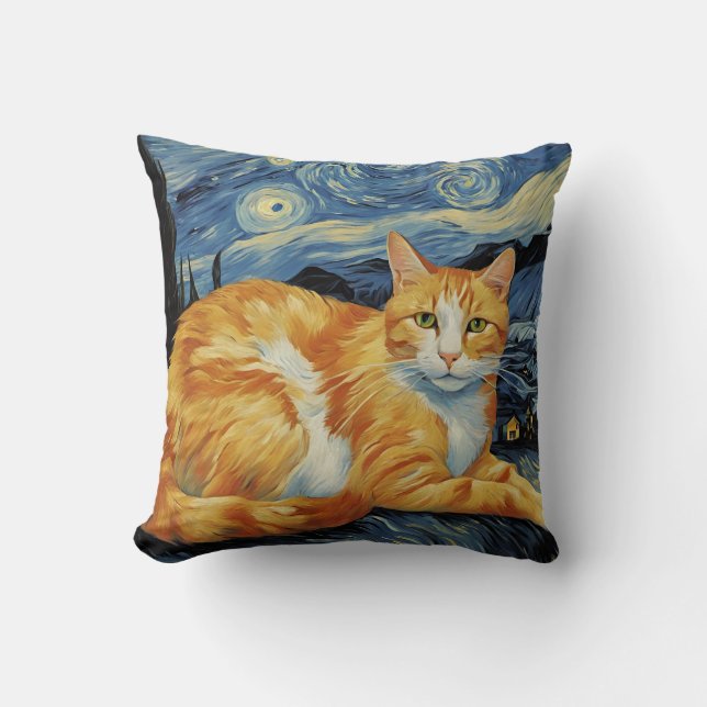 Coussin Un chat dans la nuit étoilée (Recto)