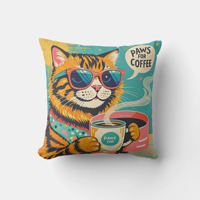 Coussin Un chat de dessin animé de style rétro en verre de (Recto)