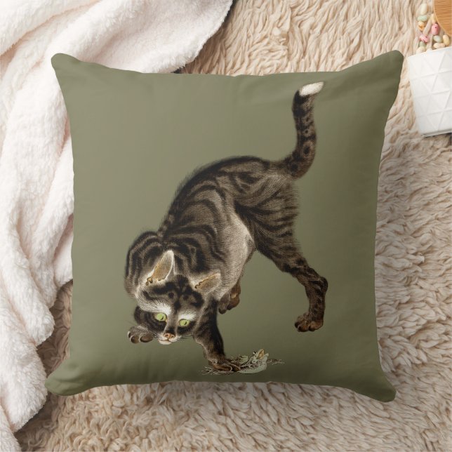 Coussin Un chat japonais attrape une grenouille (Couverture)