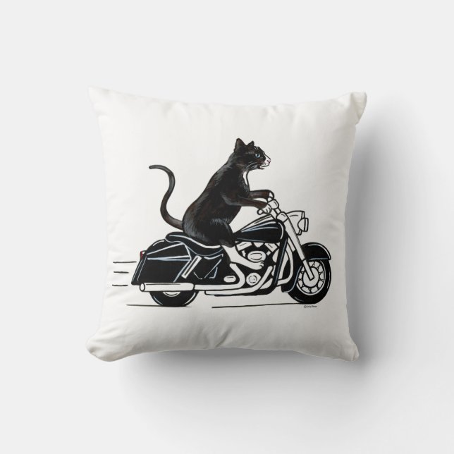Coussin Un Chat Noir À La Moto (Recto)