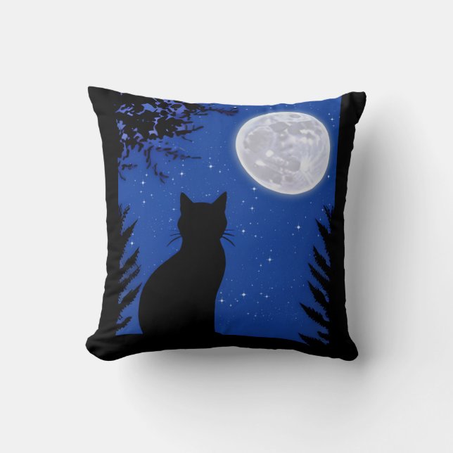 Coussin Un chat qui regarde à la Pleine lune (Recto)