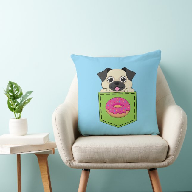 Coussin Un chien mignon qui regarde et un donut aux fraise (Chaise)