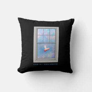 Coussin Un cochon qui passe devant la fenêtre