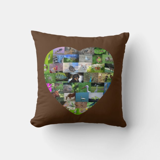 Coussin Un cœur pour les animaux - en brun (Recto)