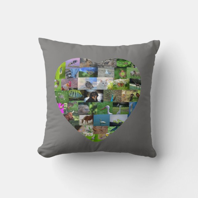 Coussin Un cœur pour les animaux - en gris (Recto)