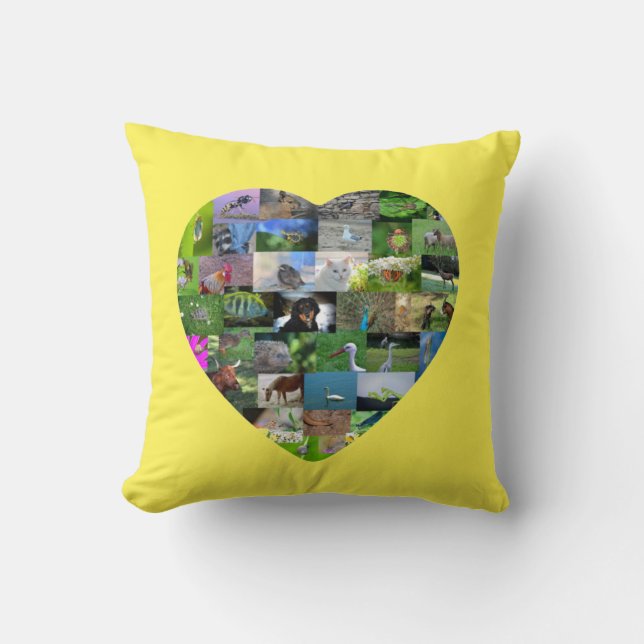 Coussin Un cœur pour les animaux - en jaune (Recto)