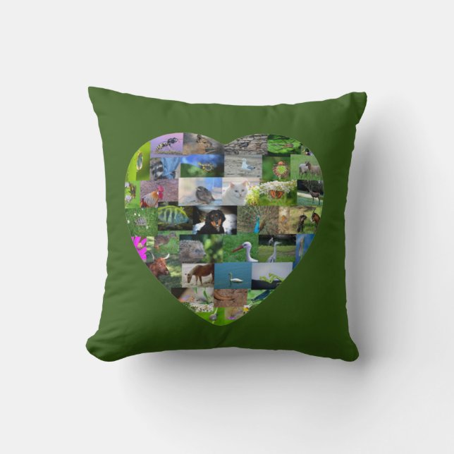 Coussin Un cœur pour les animaux - en vert (Recto)
