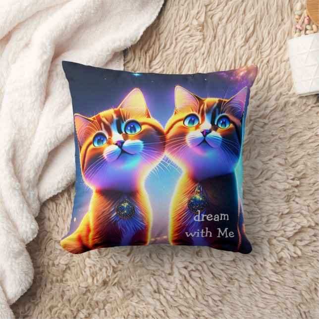 Coussin Un couple de chats mignons sous le ciel étoilé - (Couverture)