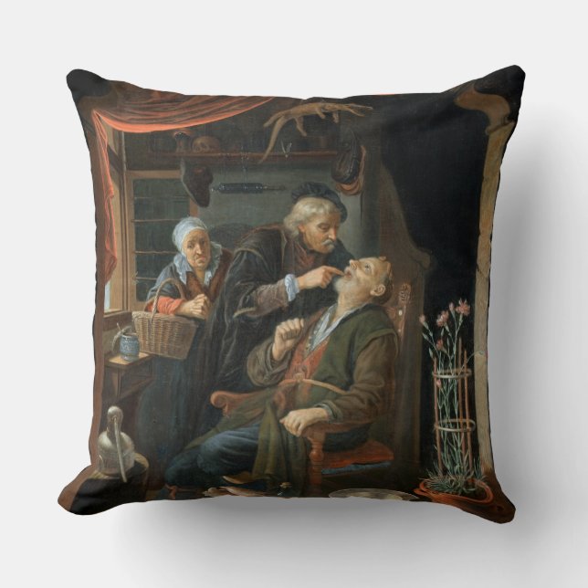 Coussin Un dentiste examinant la dent d'un vieil homme (Recto)
