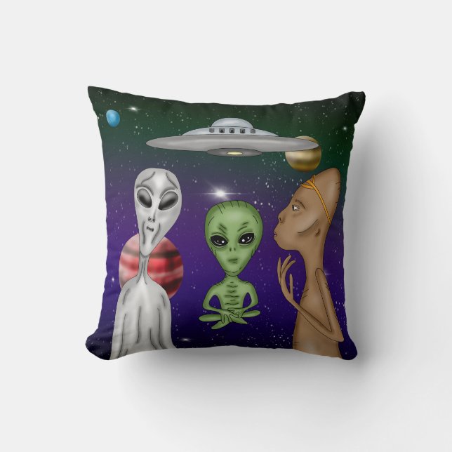 Coussin Un dessin Alien Anunnaki gris et petit vert (Recto)