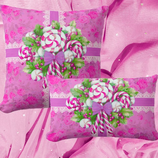 Coussin Un doux cottage rose et violet Noël (As sweet as can be! )