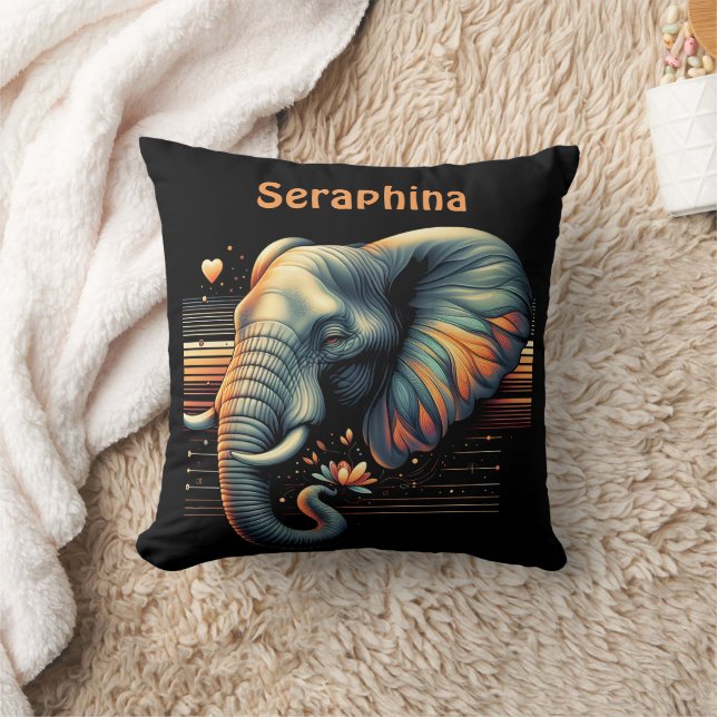 Coussin Un éléphant à motifs vibrants au coucher du soleil (Couverture)