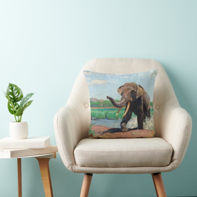 Coussin Un éléphant indien dans un trou d'eau par Wilhelm  (Chaise)
