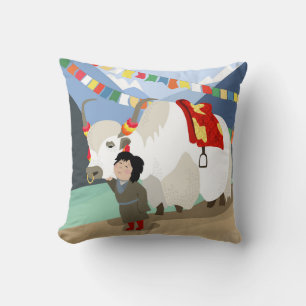 Coussin Un enfant et meilleur ami animal tibétain yak colo
