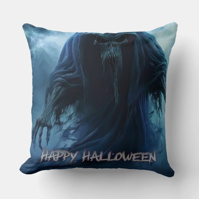 Coussin Un fantôme noir dans un paysage désarmé - Hallowee (Recto)