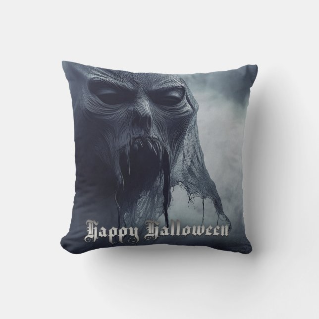 Coussin Un fantôme noir dans un paysage désarmé - Hallowee (Recto)