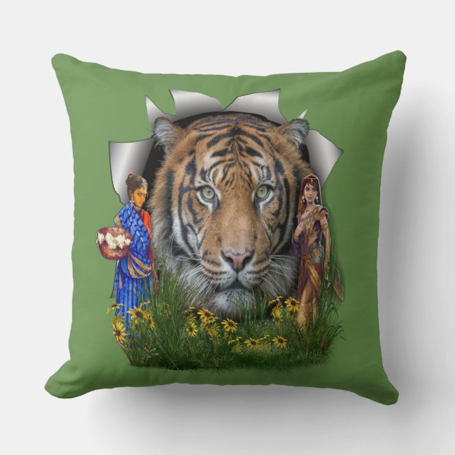 Coussin Un habitat pour les tigres du Bengale avec des fil (Recto)