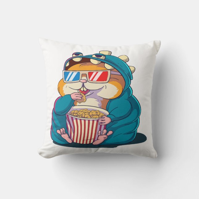 Coussin Un hamster drôle portant des lunettes mange du pop (Recto)