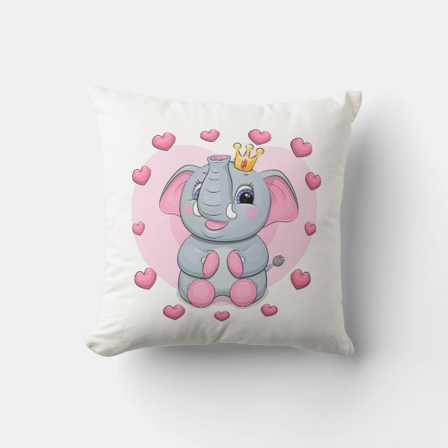 Coussin Un joli éléphant de dessin animé avec une couronne (Recto)