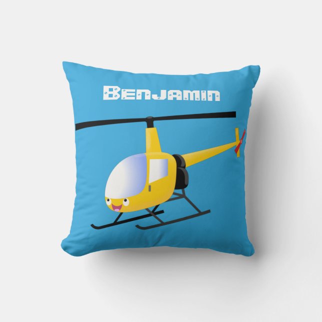 Coussin Un joli hélicoptère de dessin animé jaune (Recto)