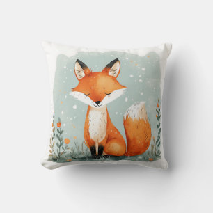 Coussin Un joli petit renard à l'aquarelle aux tons terreu