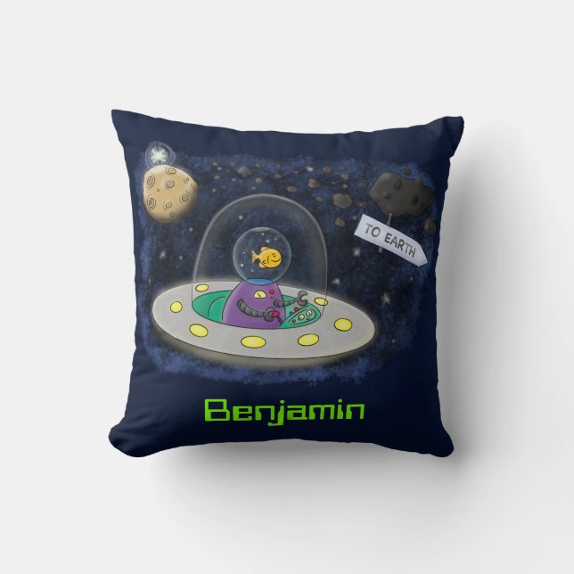 Coussin Un joli poisson heureux dans l'espace dessin animé (Recto)